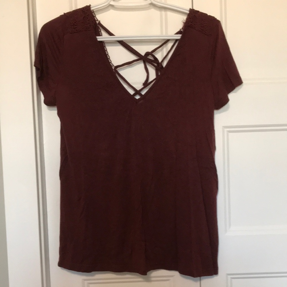 Burgundy corset back blouse